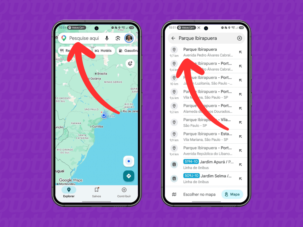 Selecionando o ponto de destino no Google Maps (imagem: Lupa Charleaux/Tecnoblog)