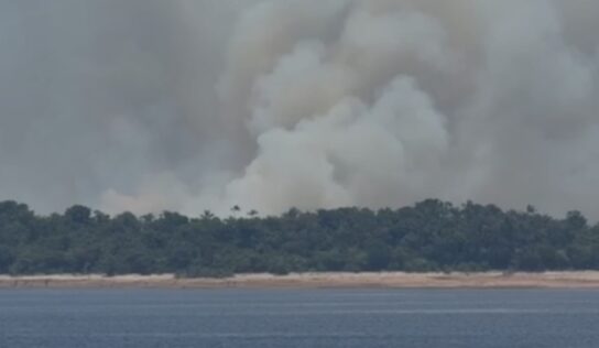 Forte incêndio atinge área de vegetação no distrito de Cacau Pirera