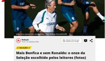 Portugueses elegem time ideal de Portugal para estreia de Jorge Jesus e deixam Cristiano Ronaldo de fora