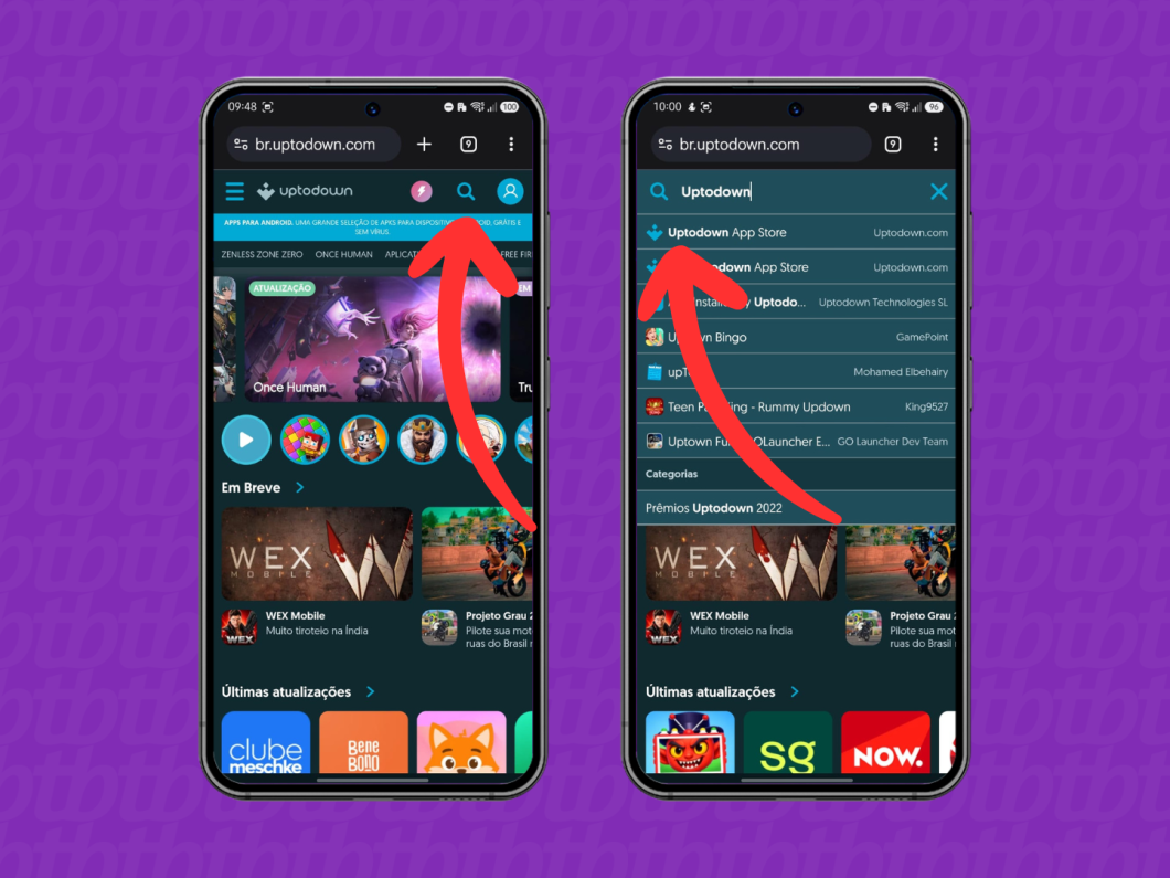 Pesquisando o app Uptodown App Store (imagem: Lupa Charleaux/Tecnoblog)