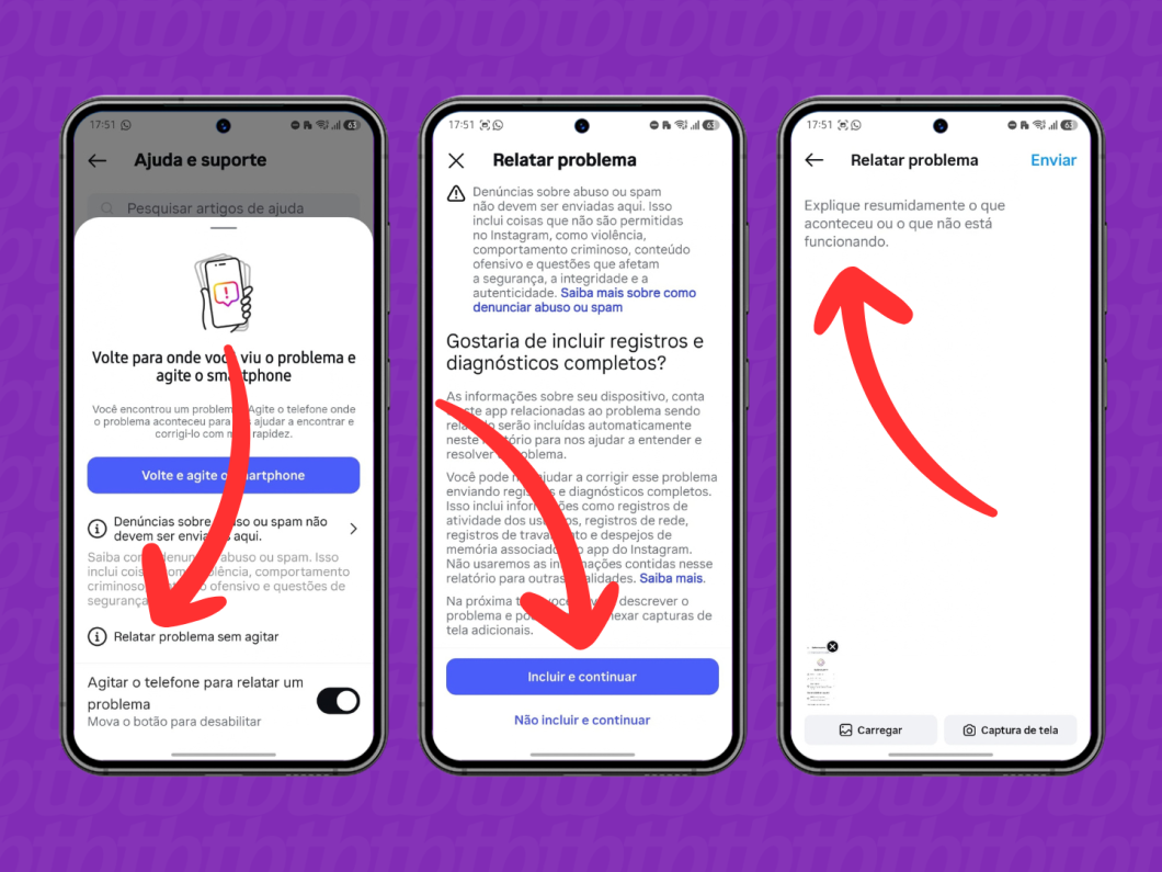 Enviando um relatório de problema para o Instagram (imagem: Lupa Charleaux/Tecnoblog)